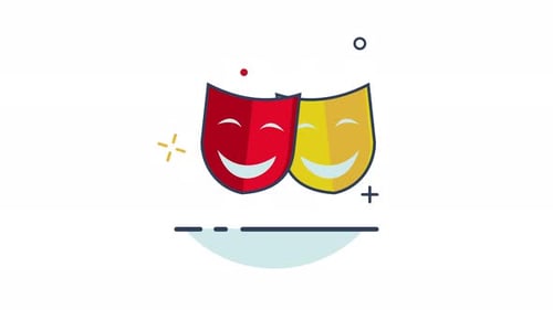 Bouncing Comedy and Tragedy Masks Animated Flat Icon