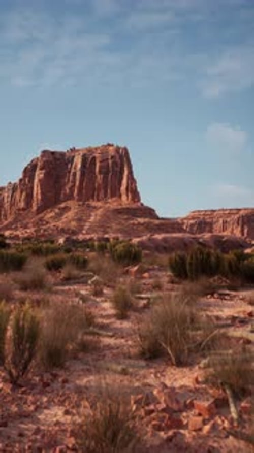 Arid Desert Landscape With Distant Mountain