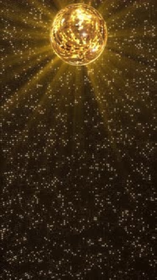 Gold Disco Ball Sparkling Reflection in Nightclub Stage Light Golden Disco Ball Sparkling Bright