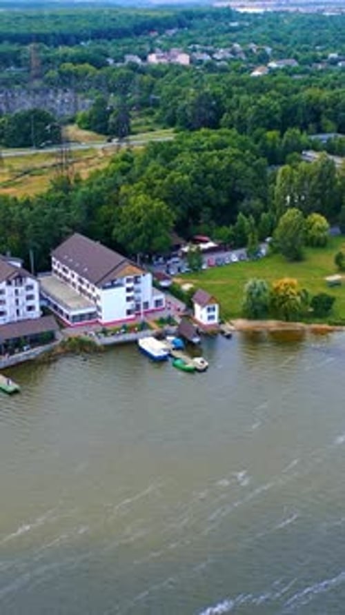 Beautiful landscape of the city on the river bank.