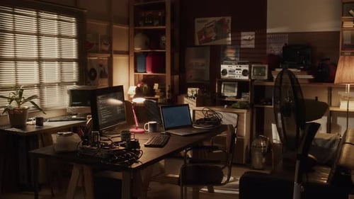 Interior of 90s Style Tech Lovers Room Interior