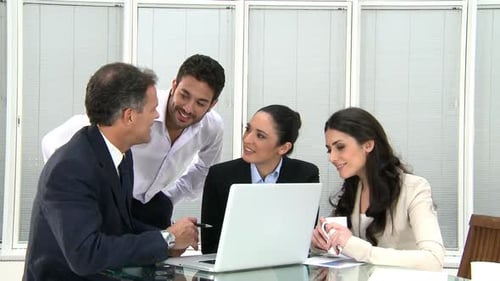 Happy Working Business Team in Modern Office. Smiling Office Workers Working Together