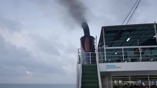 Black Smoke Billows From The Chimney Of A Ferry In Ko Phangan Island Thailand