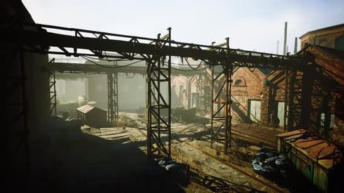 Abandoned Old Building with Rusty Iron Constructions