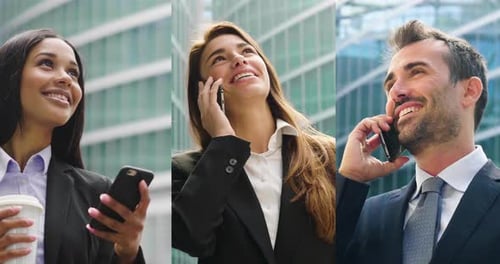 composition of business people phoning and smiling. concept of passion for work and communication