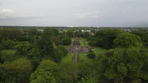Aerial view of Candi Bubrah, part of prambanan temple in Indonesia