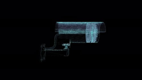 Digital Wireframe Security Camera Hologram Rotation Loop