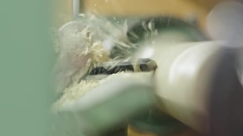 Closeup View of Woodworking Machine Slwo Motion