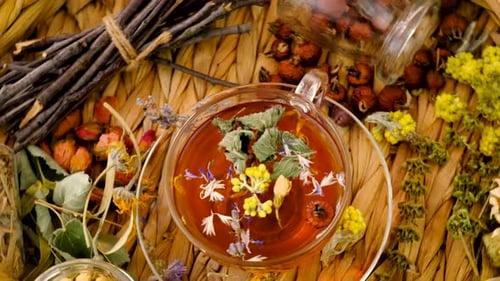 Close-Up of Herbal Tea with Flowers