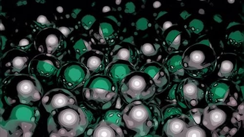 Colored metal balls move in pile. Bunch of 3d metal balls in stream