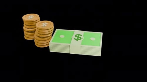 3D Animated Stacks of Cash and Gold Coins