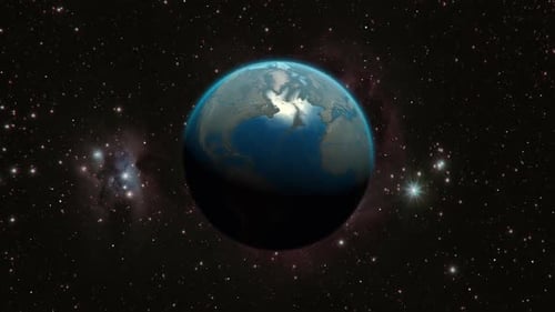 Rotating Planet Earth in Starry Outer Space Animation