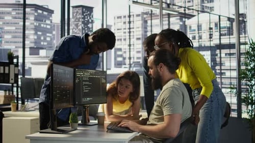 Team of Developers Doing Brainstorming Optimizing Code