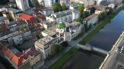 Aerial View of the Academy of Fine Arts Building in Sarajevo Bosnia and Herzegovina