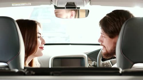 Couple Smiling Inside of Automobile, Car Interior