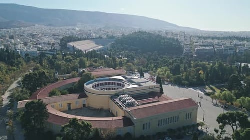 Aerial Morning Panorama of Zappeion Hall in Athens