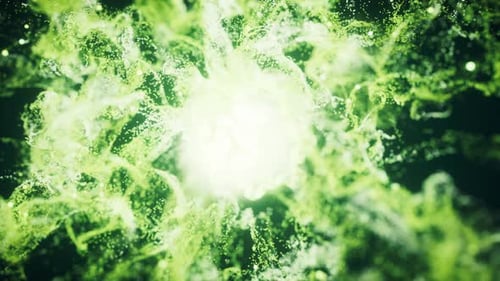 Green flowing particles with explosive wave effect