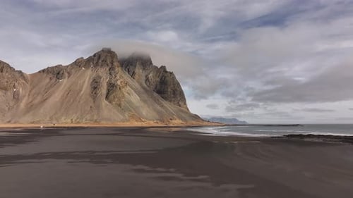 Vestrahorn mountain and wide black beach