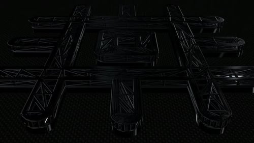 Background with Motion over Black Wireframes of Shapes, Figures, Exclusive, Reflection, 3D Render