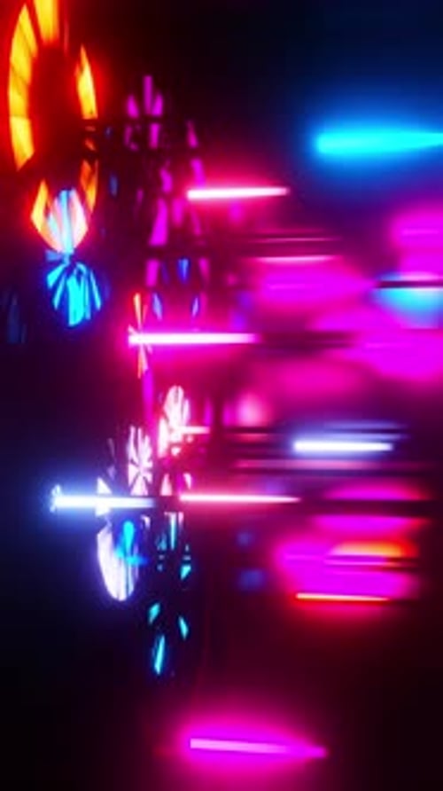 Abstract endless neon colorful rain with reflection from metal. Vj loop club visual vfx background