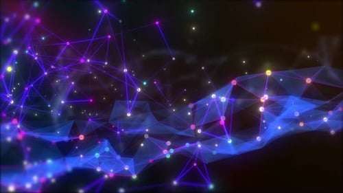 Digital Technology Network Background, Blue Plexus Network Connection And White Particle Moving