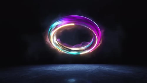 Looping Spinning Neon Energy Ring with Smoke