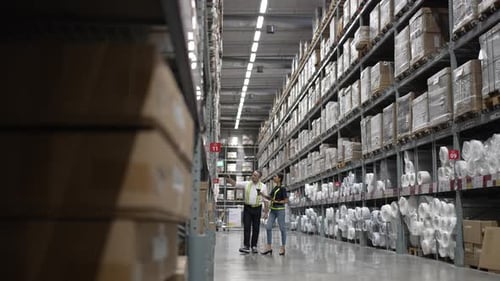 Logistics employees are working warehouse.