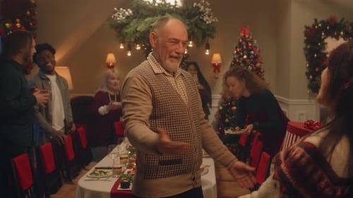 Family Christmas Celebration with Hugs and Festivities