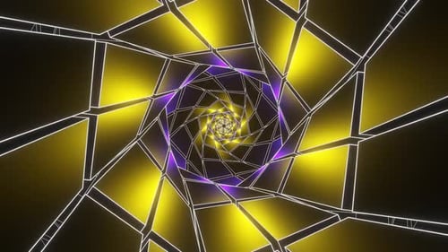 Purple And Gold Hexagonal Of Squares Tunnel Background Vj Loop In HD