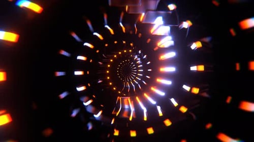 Orange And Lighting Blue Neon Rotating Shapes In Tunnel Background Vj Loop In 4K
