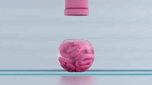 Abstract Pink Brain Shape Forming in Glass Container