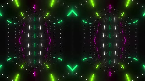 Dynamic neon light tunnel journey with vibrant pulsating colors