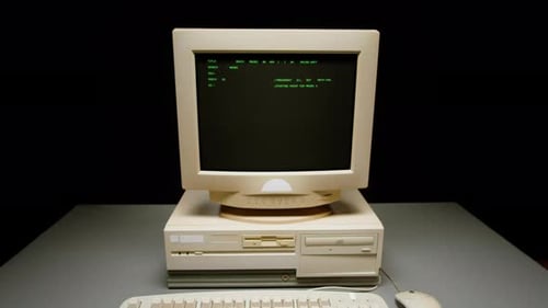 Retro Pc with Loading Code Console Programmer Making Scripts Green Basic Screen Old Computer Studio