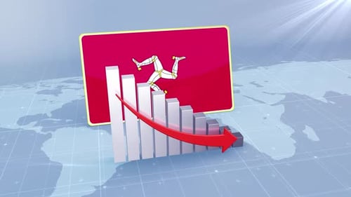 Isle Of Man Flag And Bar Chart With Decreasing Values Economic Crisis Concept