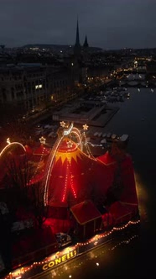 Aerial shot of the river in Zurich