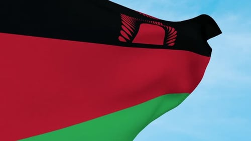 Malawi Flag Waving In Blue Sky Side View