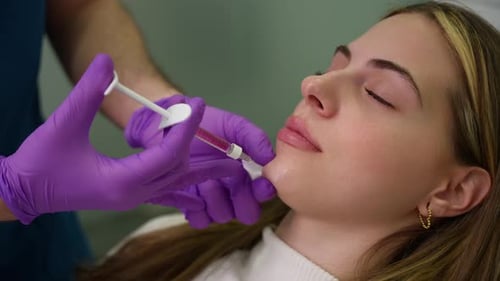 Aesthetic Doctor Injecting Hyaluronic Acid Filler in Chin