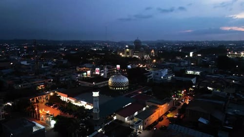 Timelapse of Mosque Dome in Lhokseumawe, Aceh. Islamic Architecture at Dusk