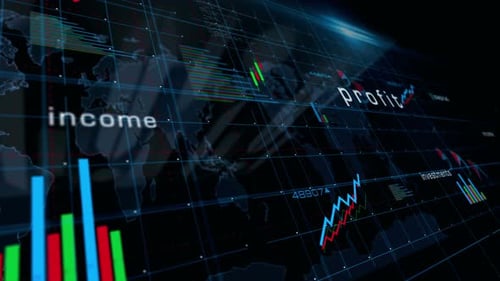 Business Profit Income And Capital Charts And Graphs Diagram Seamless And Loopable 3d Concept