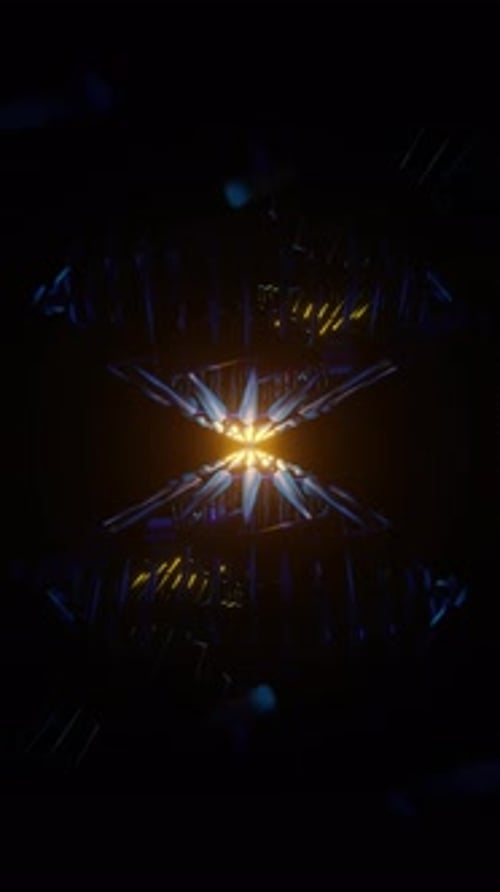 Vertical Video of Abstract Rotations with Pulsating Neon Light Effects