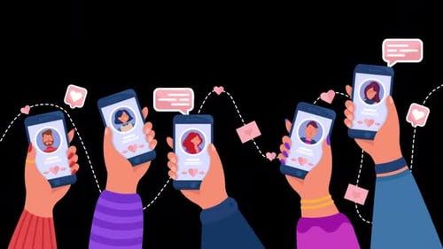 Hände erwachsener Menschen, die die Dating-App Alpha Channel verwenden