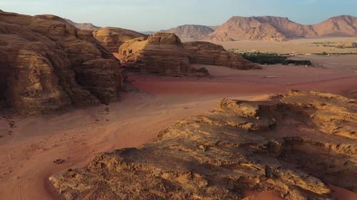 Wadi Rum, Valley of the Moon in Jordan, aerial panorama