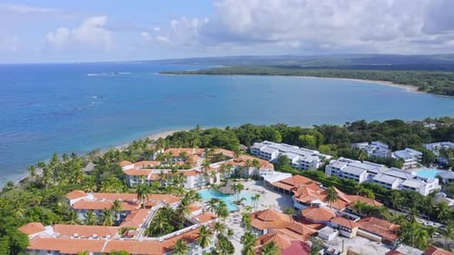 Beach Resorts And Hotel With Calm Blue Seascape At Summer In Playa Dorada, Dominican Republic. - aer