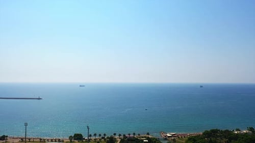 Adriatic Sea at the shore of Montenegro. Beautiful sunny day footage from drone.