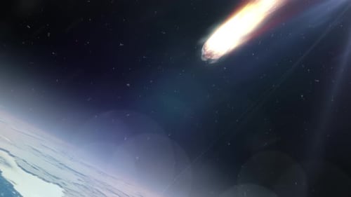 Fiery Comet Meteor Streaking Towards Planet Earth