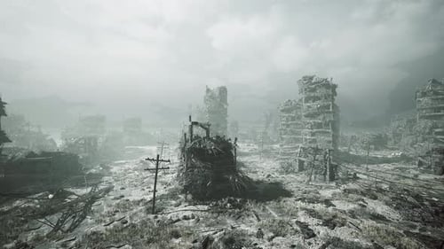 Vast Desolate Plain with Deteriorating Structures and Sense of Abandonment