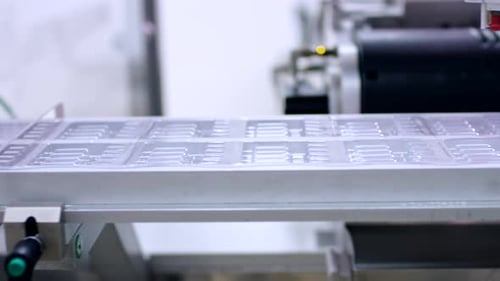 Automated pharmaceutical manufacturing line processing vials in a modern factory