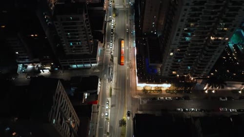 Aerial View of City Street at Night