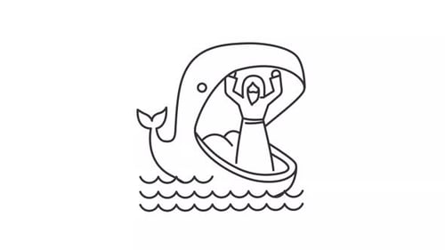 Ícone animado de Jonas e linha de baleia