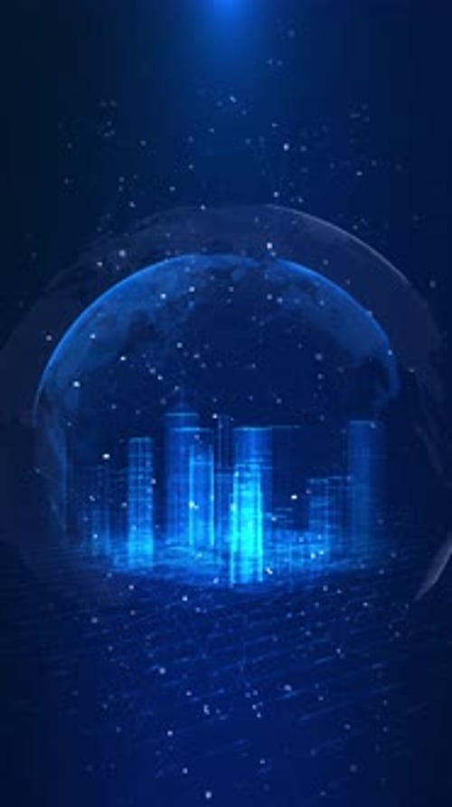 Futuristic Holographic City Global Network Sphere Worldwide Cloud Systems Advanced Smart